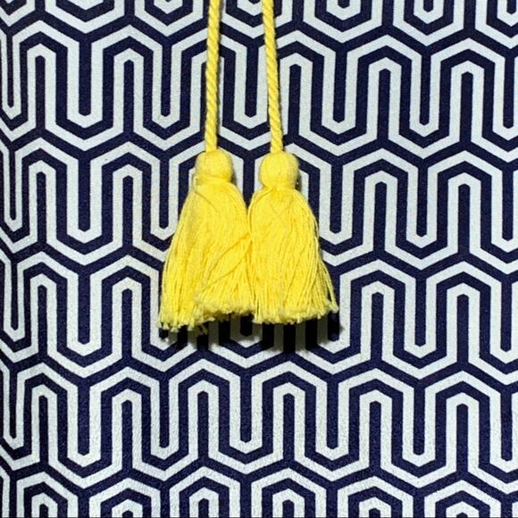 Mud Pie Maxi Dress Blue White Pattern Yellow Tassels Strapless Flowy Dress Small - Picture 10 of 12